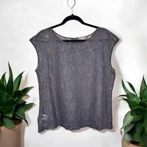 ☀️Eddie Bauer Charcoal Gray Lace Sleeveless Round Neck Shell Blouse Size XL